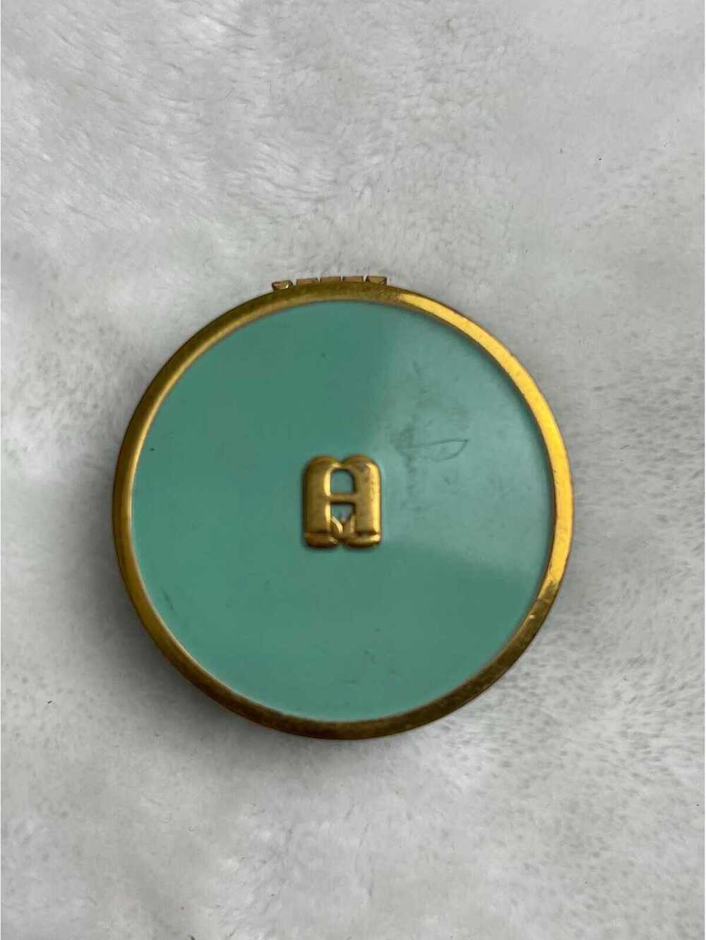 Vintage Avon, green enamel and gold tone, rouge pot Pink Blush